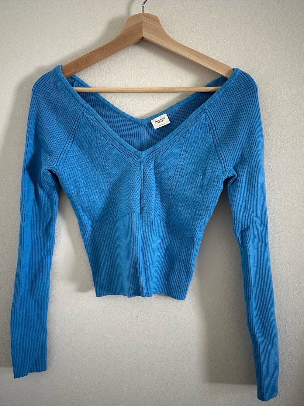 Abercrombie & Fitch Bright Blue Ribbed V-Neck Long Sleeve Top